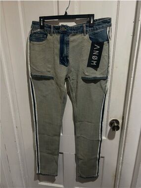 ANØM Two-Tone Slim Jeans with White & Navy Side Stripes